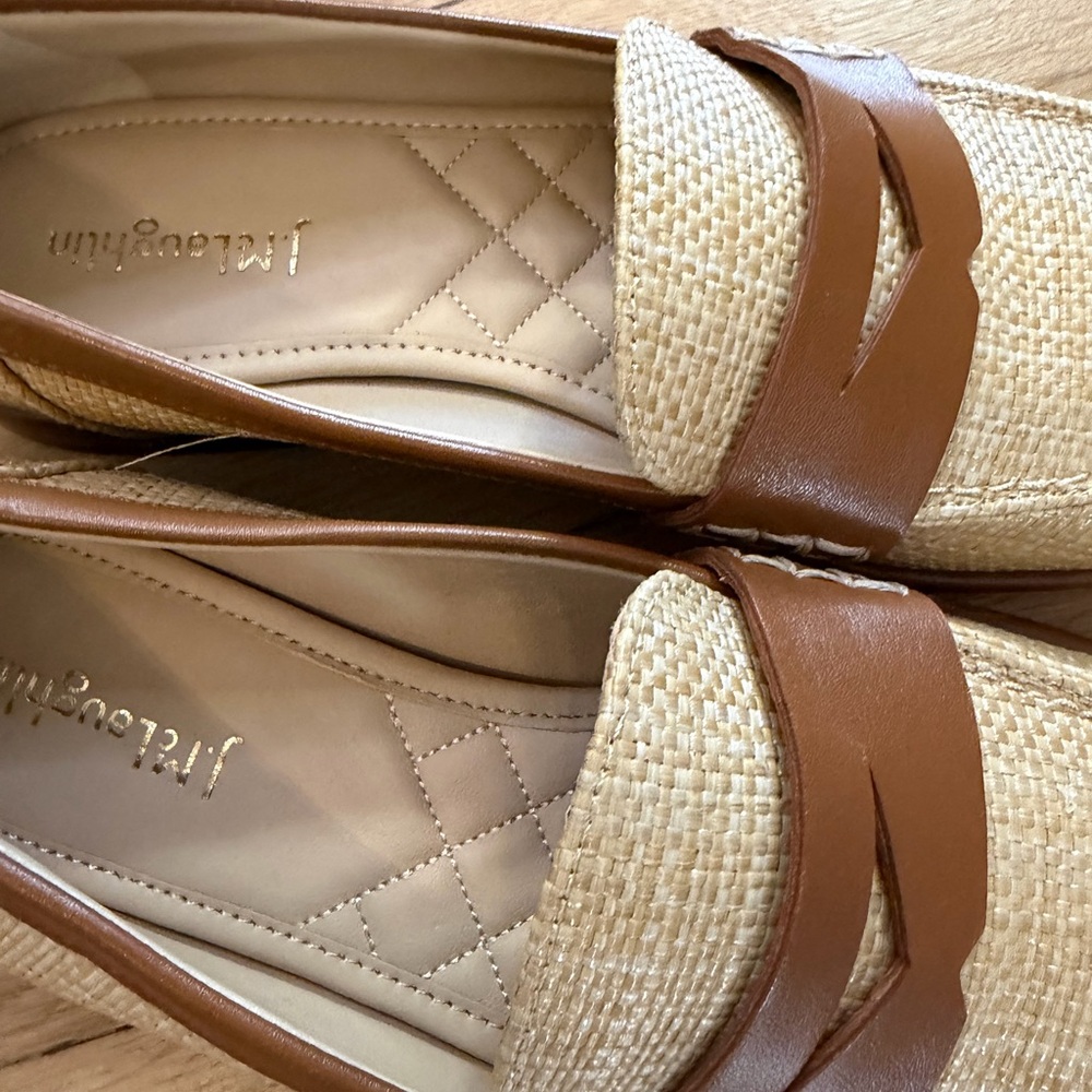 Women's Tan Raffia Penny Loafer - Leather Trim - Picture 6 of 8